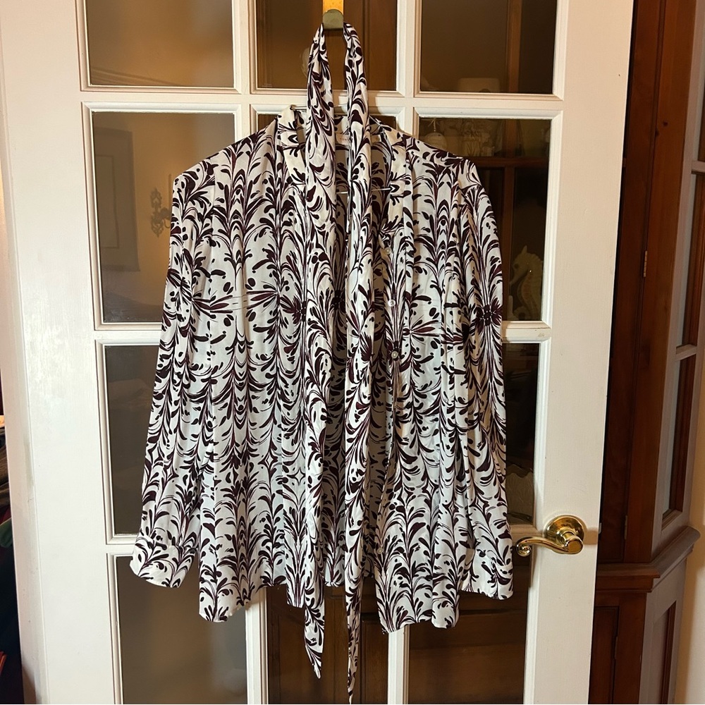 Tory Burch Cream and Burgundy Printed Top and Scarf Set